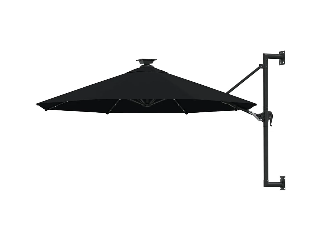 Parasol mural avec mât métallique et LED 300cm Noir