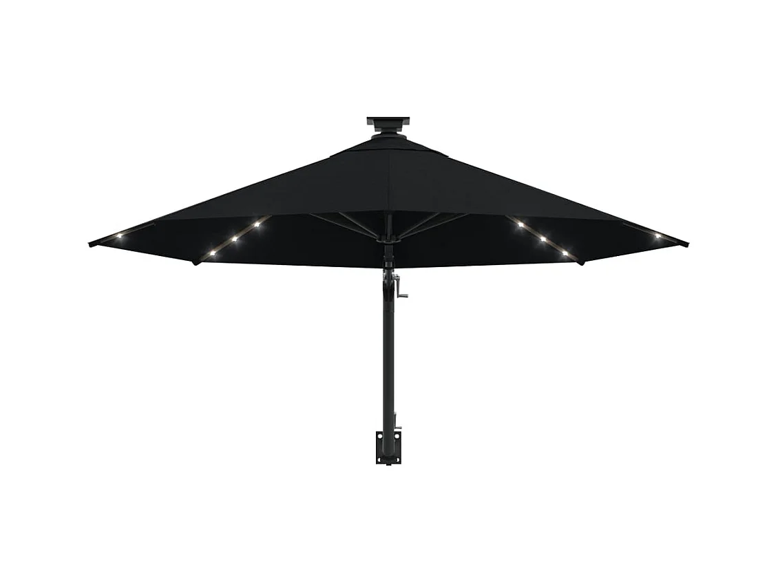 Parasol mural avec mât métallique et LED 300cm Noir