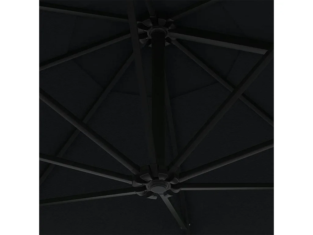 Parasol mural avec mât métallique et LED 300cm Noir