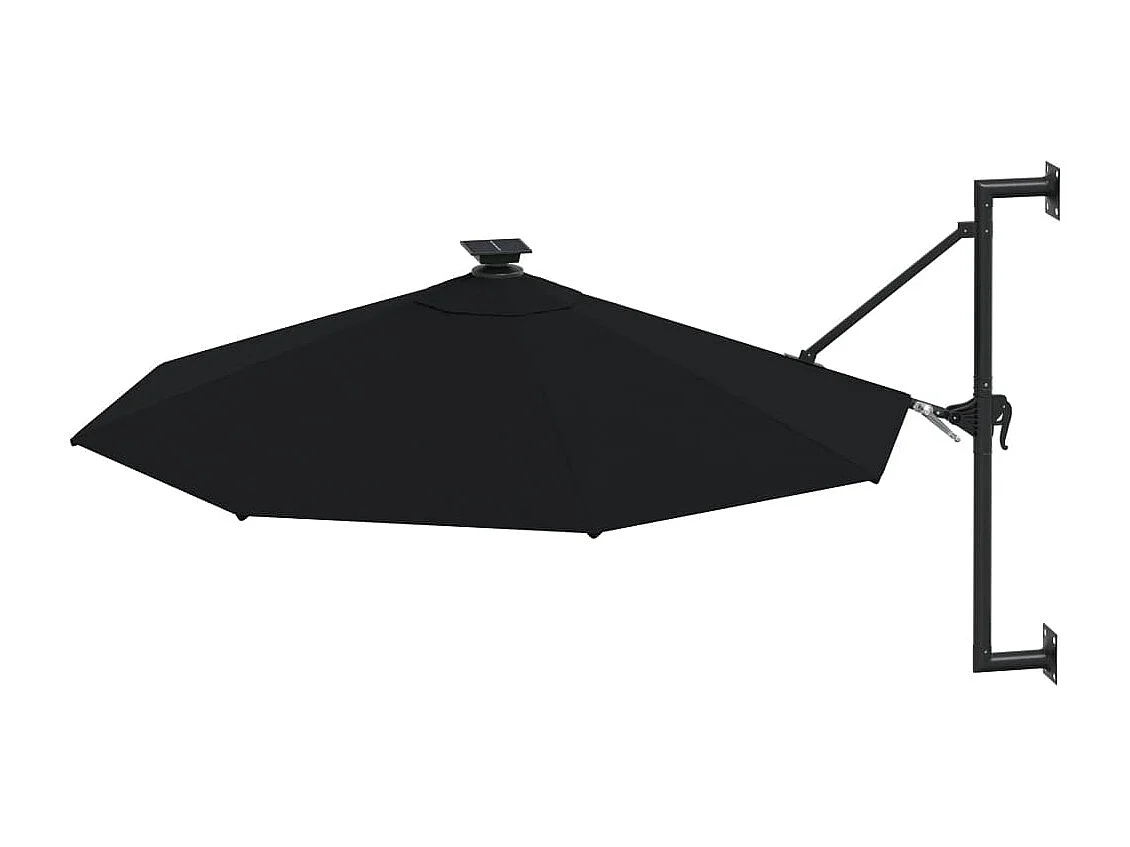 Parasol mural avec mât métallique et LED 300cm Noir