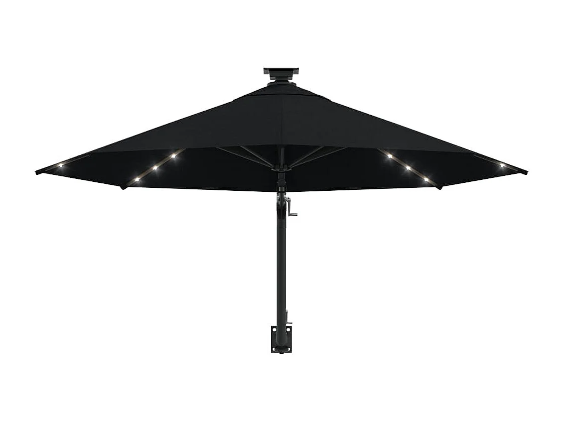 Parasol mural avec mât métallique et LED 300cm Noir