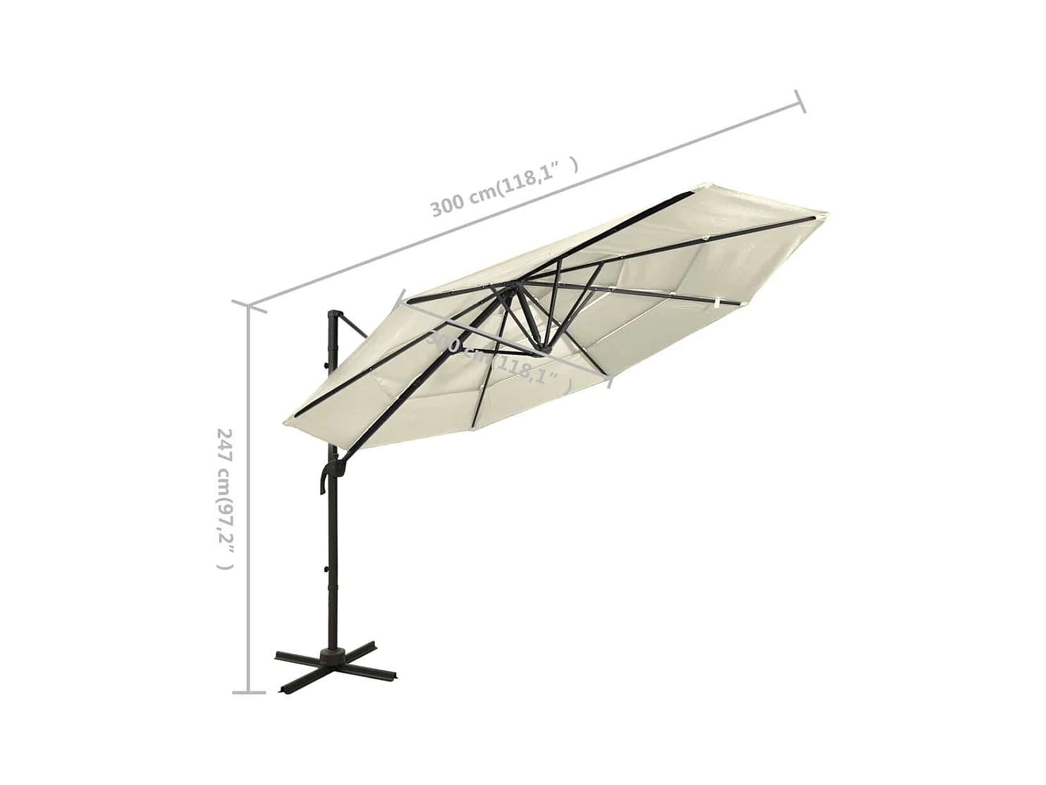 Parasol à 4 niveaux avec mât en aluminium Sable 3x3 m