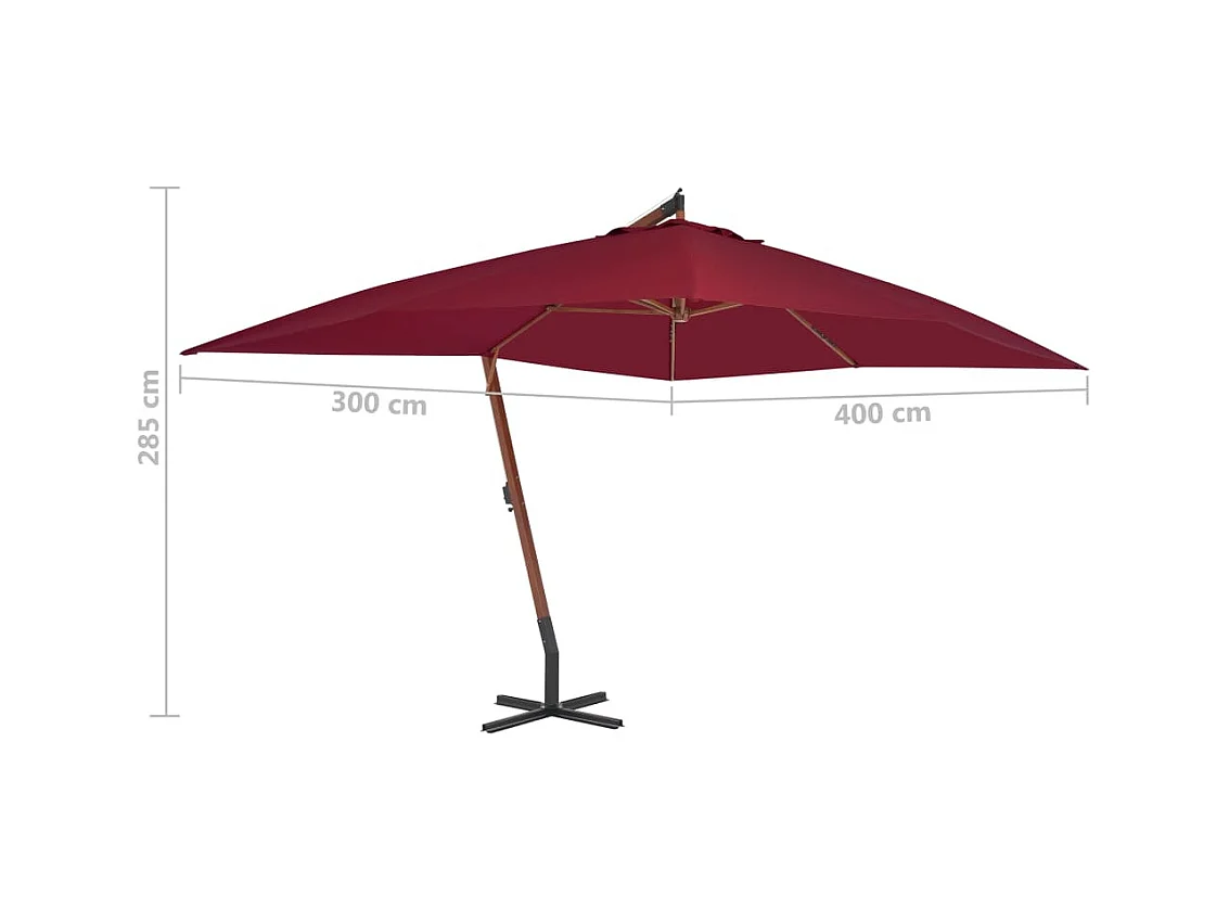 Parasol en porte-à-faux avec mât en bois 400x300 Bordeaux