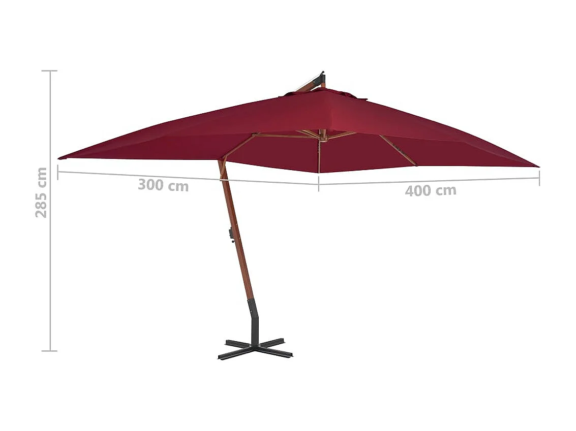 Parasol en porte-à-faux avec mât en bois 400x300 Bordeaux