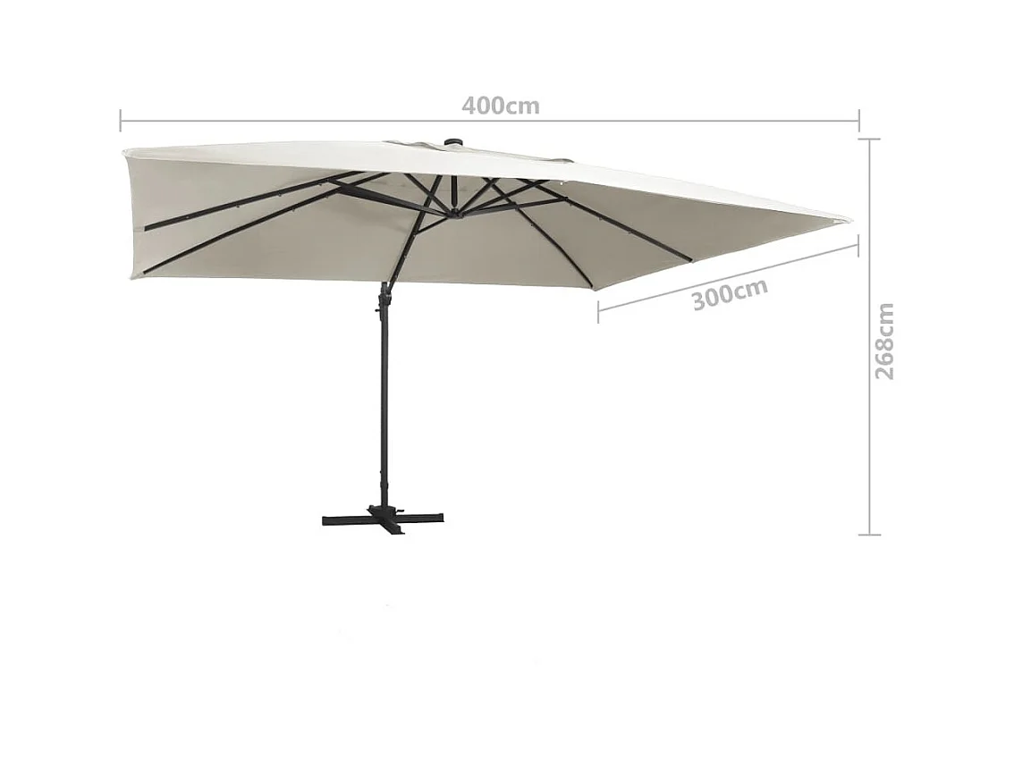 Parasol déporté avec lumières LED Aluminium 400x300 Sable