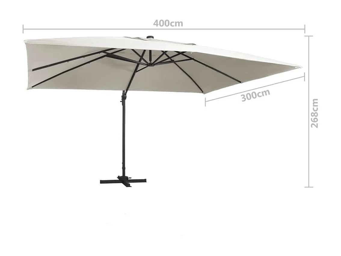 Parasol déporté avec lumières LED Aluminium 400x300 Sable