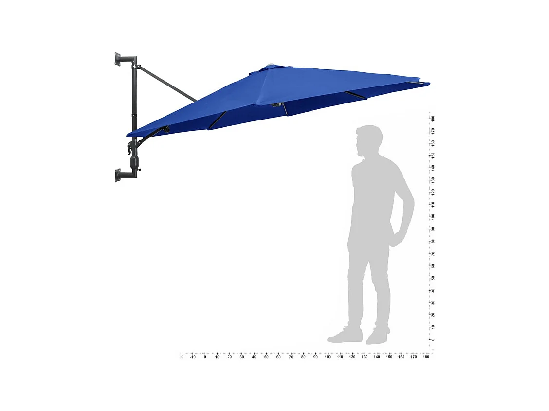 Parasol mural avec mât métallique 300cm Bleu