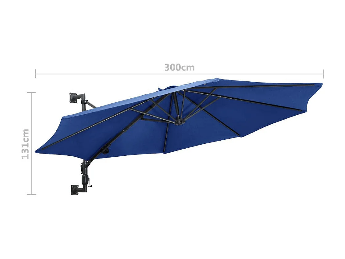 Parasol mural avec mât métallique 300cm Bleu