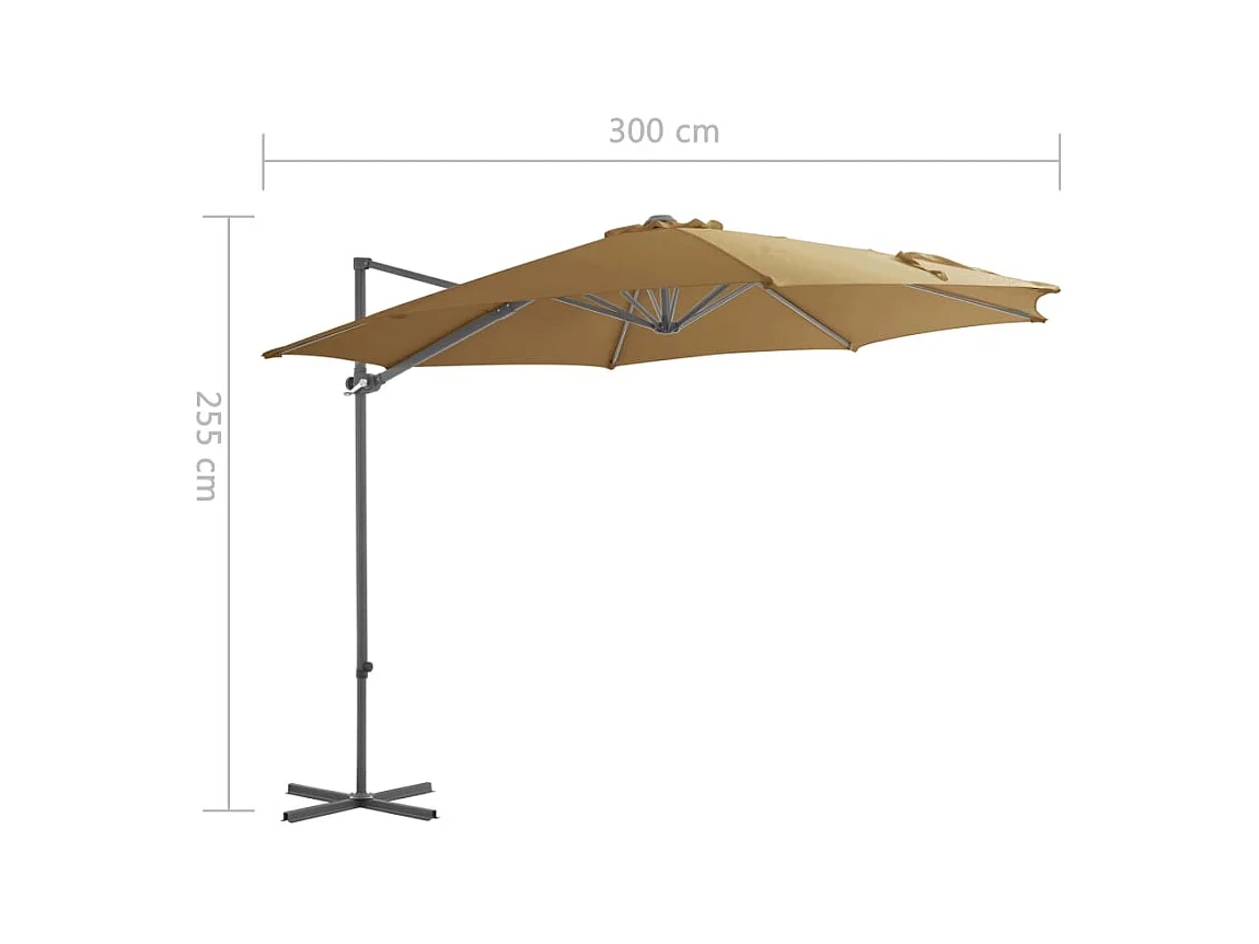 Parasol en porte-à-faux avec mât en acier Taupe 300cm