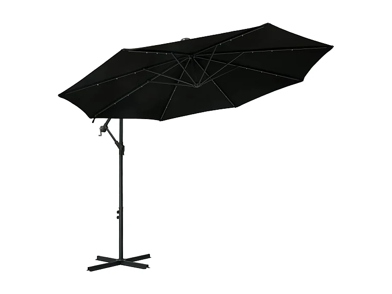 Parasol déporté à LED et mât en acier 300cm Noir