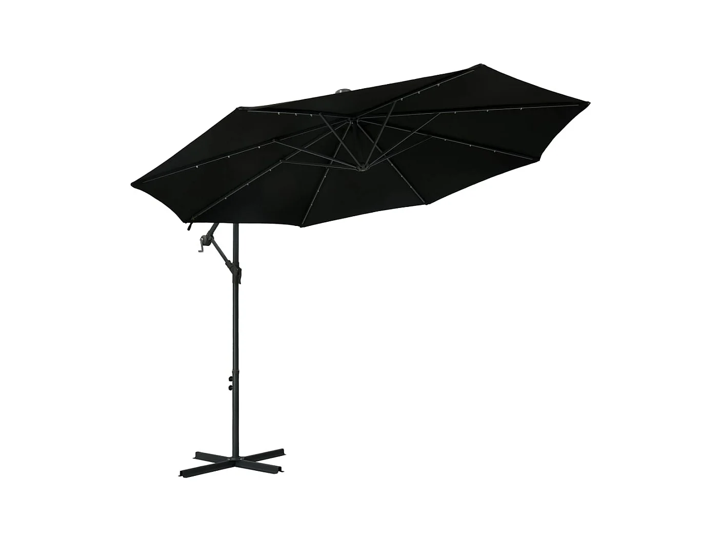 Parasol déporté à LED et mât en acier 300cm Noir