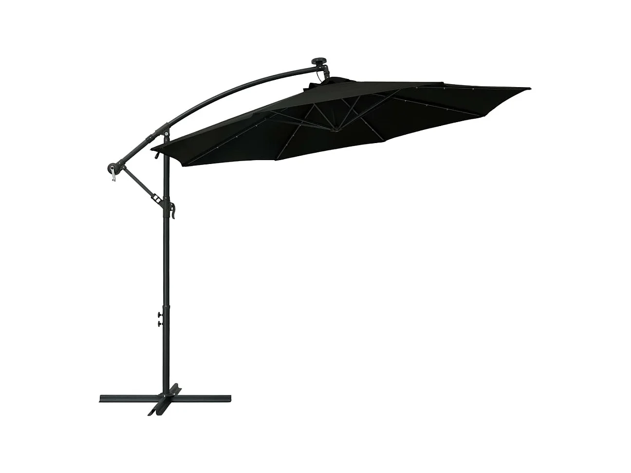 Parasol déporté à LED et mât en acier 300cm Noir