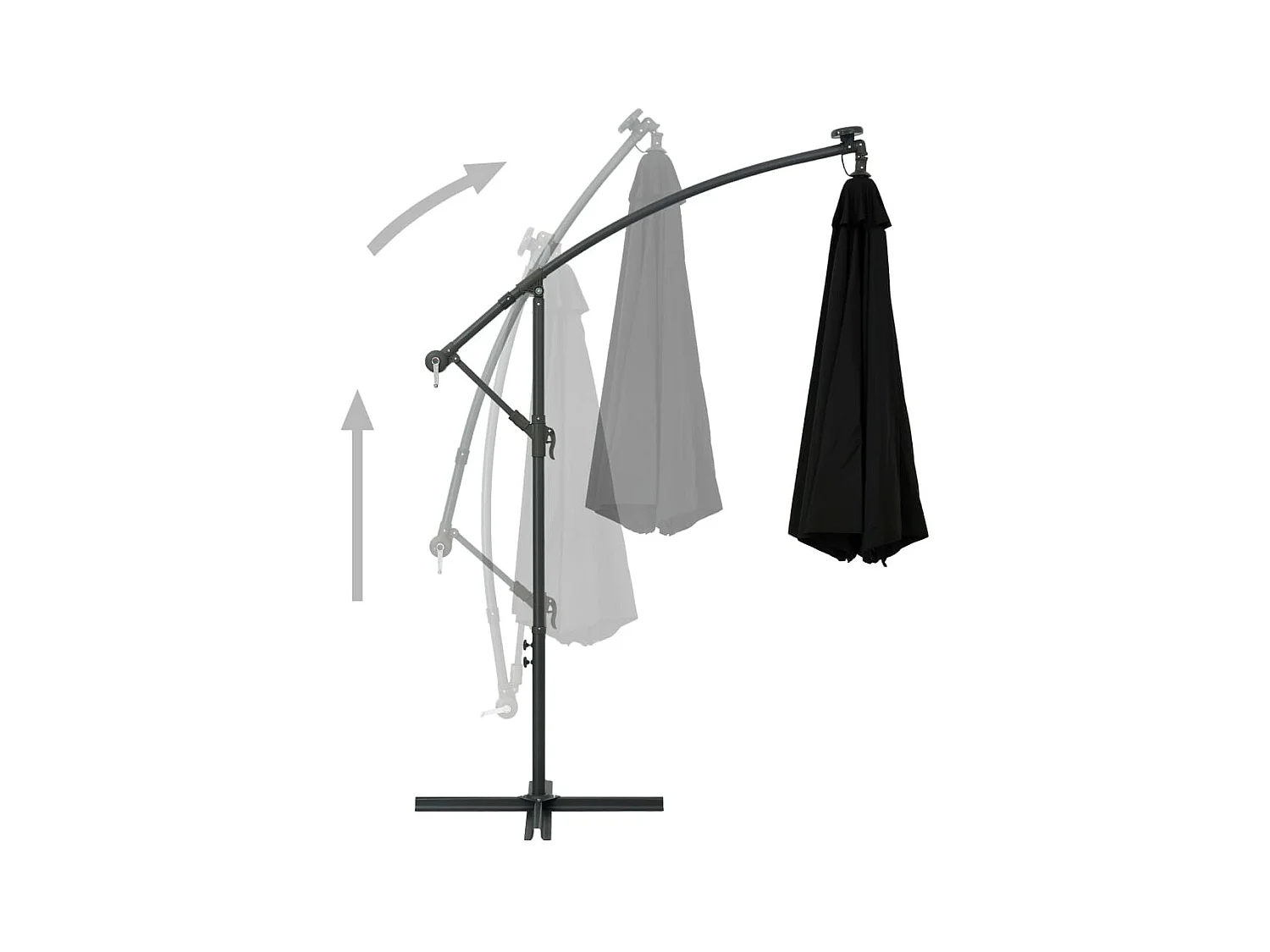 Parasol déporté à LED et mât en acier 300cm Noir