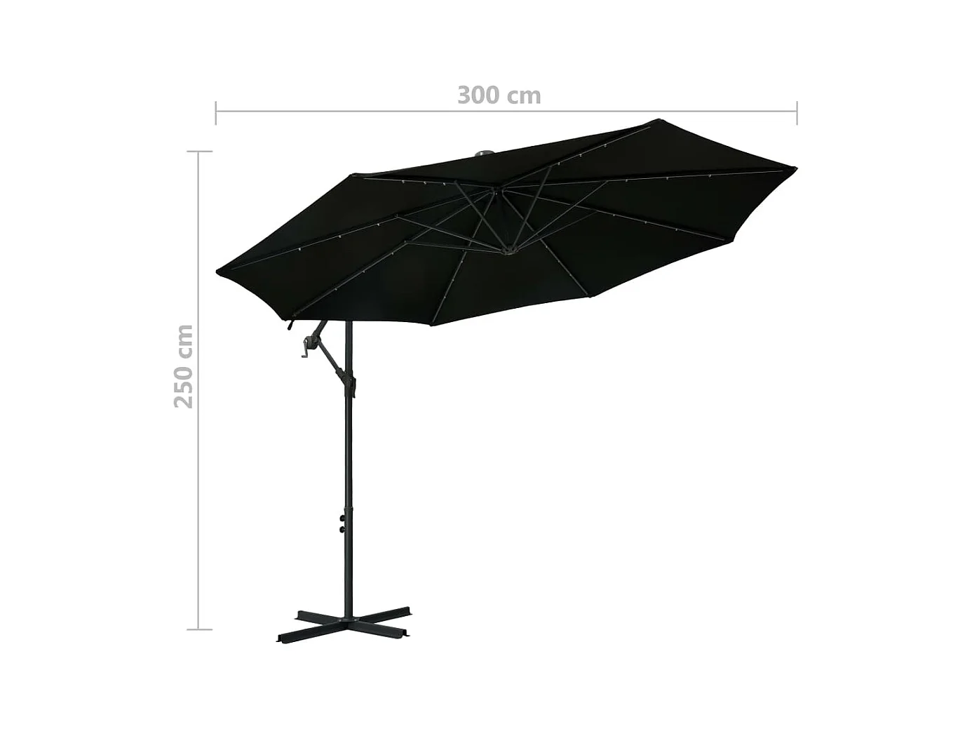 Parasol déporté à LED et mât en acier 300cm Noir