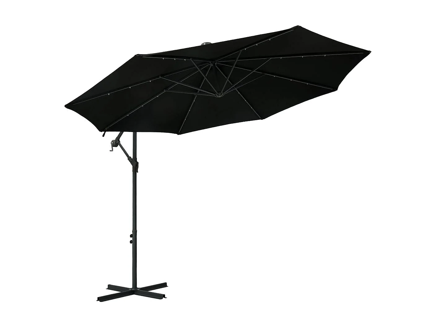 Parasol déporté à LED et mât en acier 300cm Noir