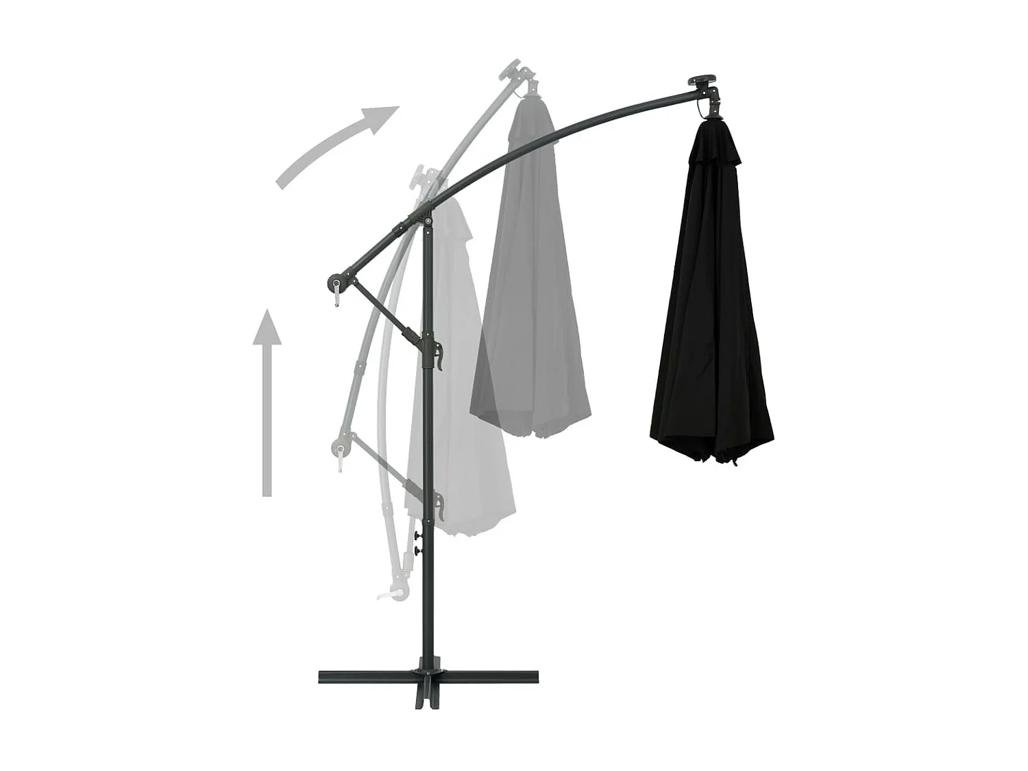 Parasol déporté à LED et mât en acier 300cm Noir