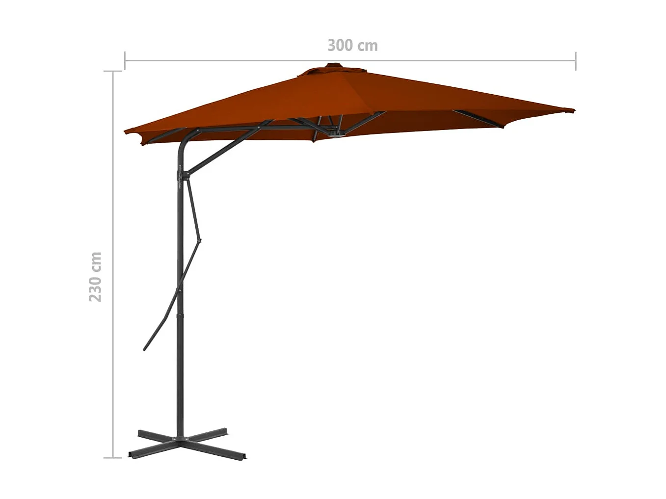 Parasol d'extérieur déporté avec mât en acier Terre cuite 300x230
