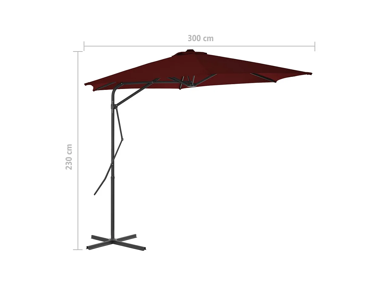 Parasol d'extérieur déporté avec mât en acier Rouge bordeaux 300x230