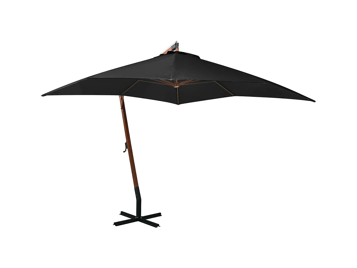 Parasol suspendu avec mât Noir 3x3 m Bois de sapin massif