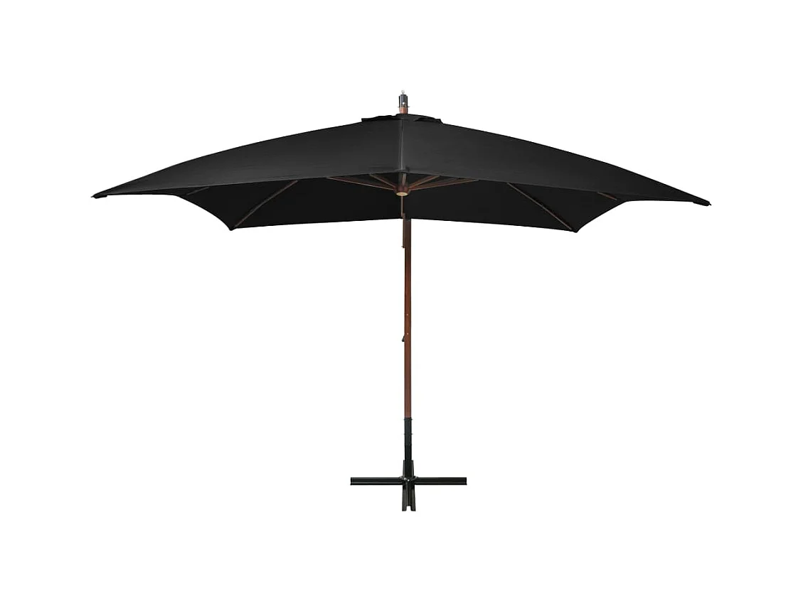 Parasol suspendu avec mât Noir 3x3 m Bois de sapin massif