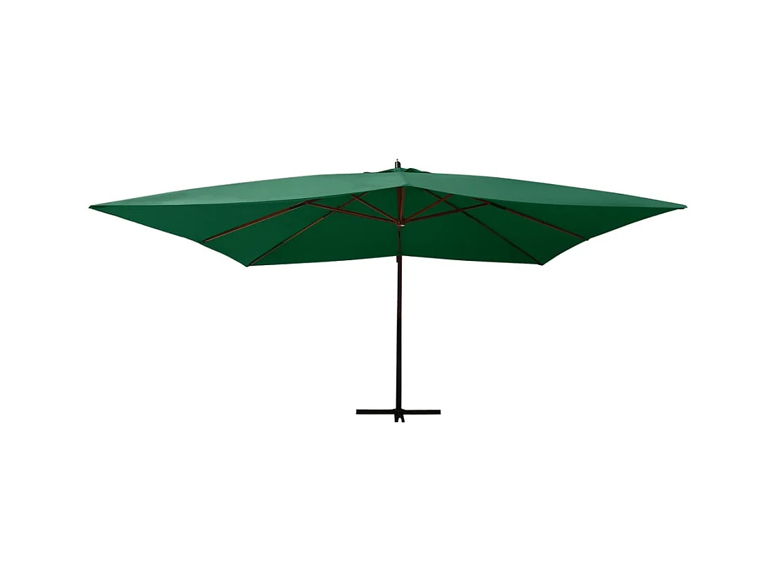 Parasol en porte-à-faux avec mât en bois 400x300 Vert