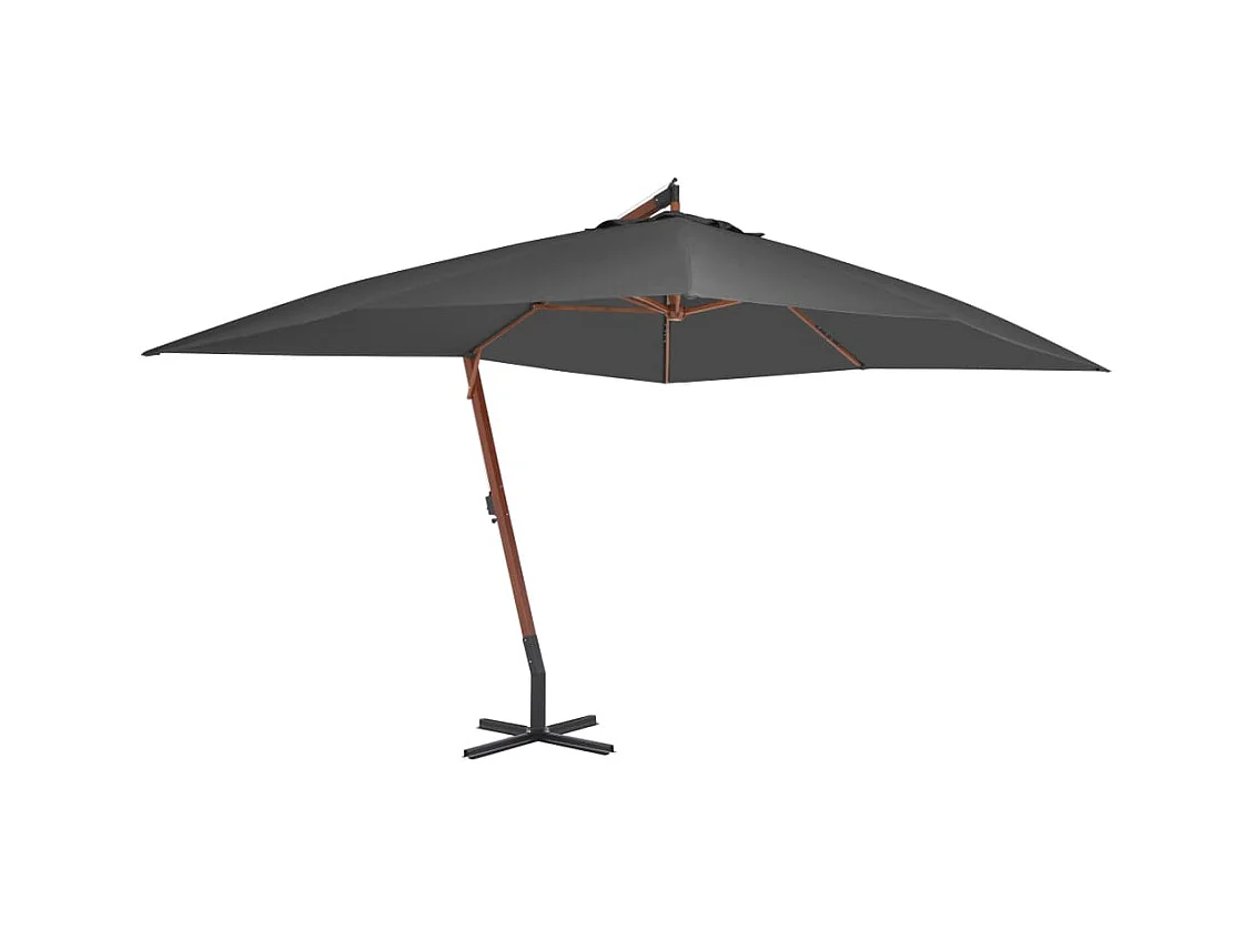 Parasol en porte-à-faux avec mât en bois 400x300 Anthracite