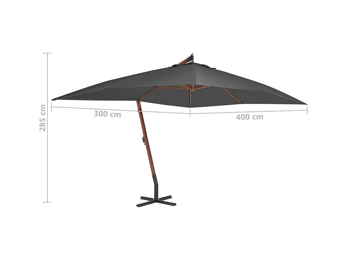 Parasol en porte-à-faux avec mât en bois 400x300 Anthracite