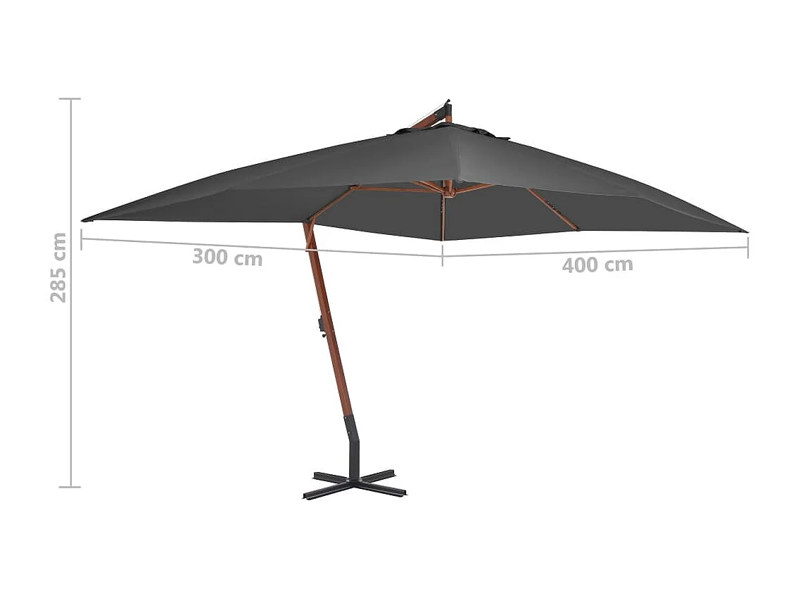 Parasol en porte-à-faux avec mât en bois 400x300 Anthracite