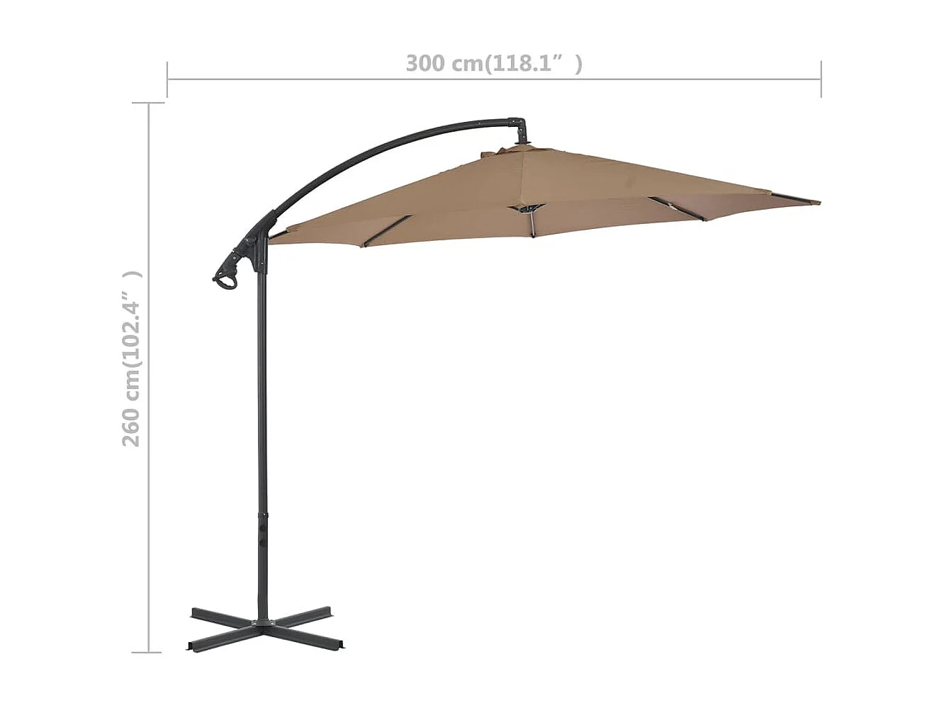 Parasol en porte-à-feux avec poteau en acier 300cm Taupe