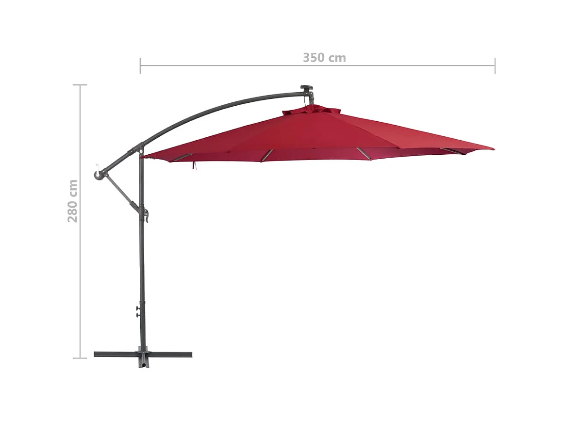 Parasol en porte-à-faux avec mât en aluminium 350cm Bordeaux