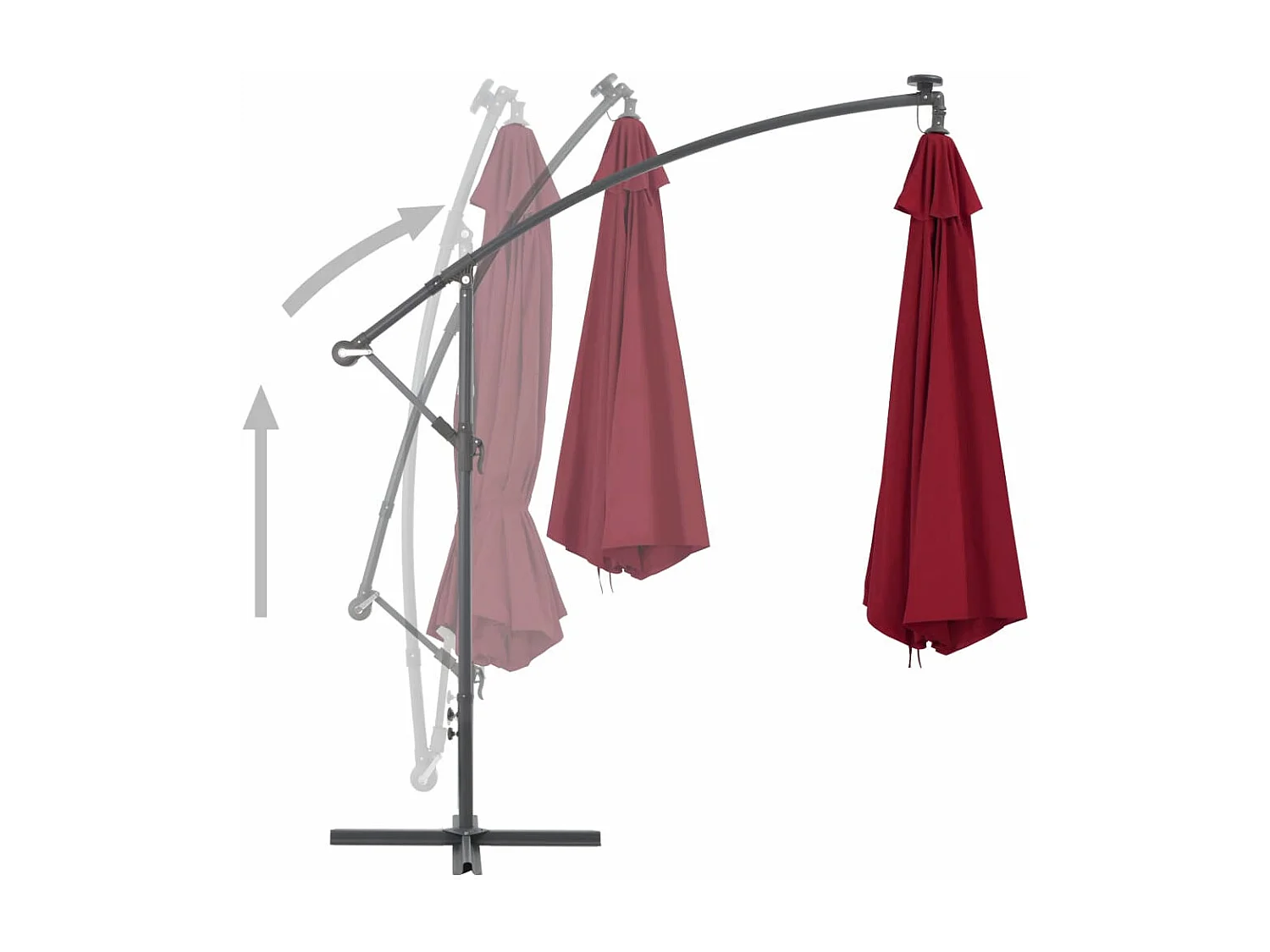 Parasol en porte-à-faux avec mât en aluminium 350cm Bordeaux