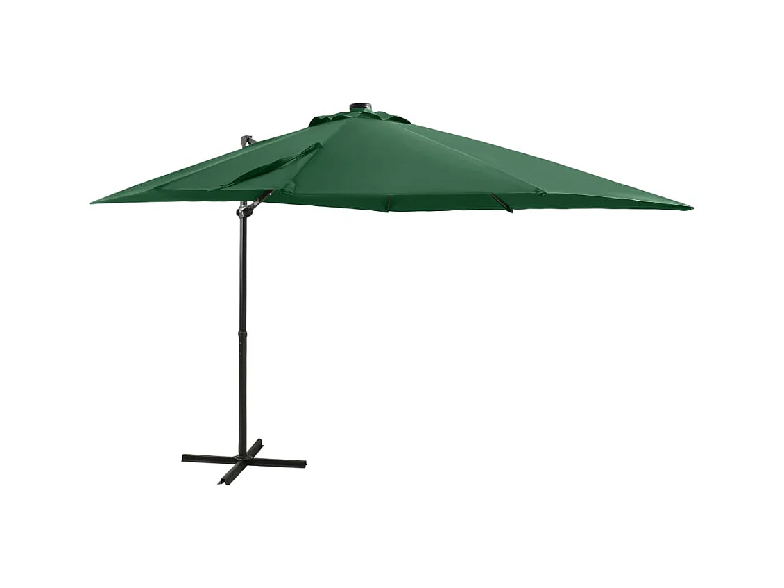 Parasol déporté avec mât et lumières LED Vert 250cm