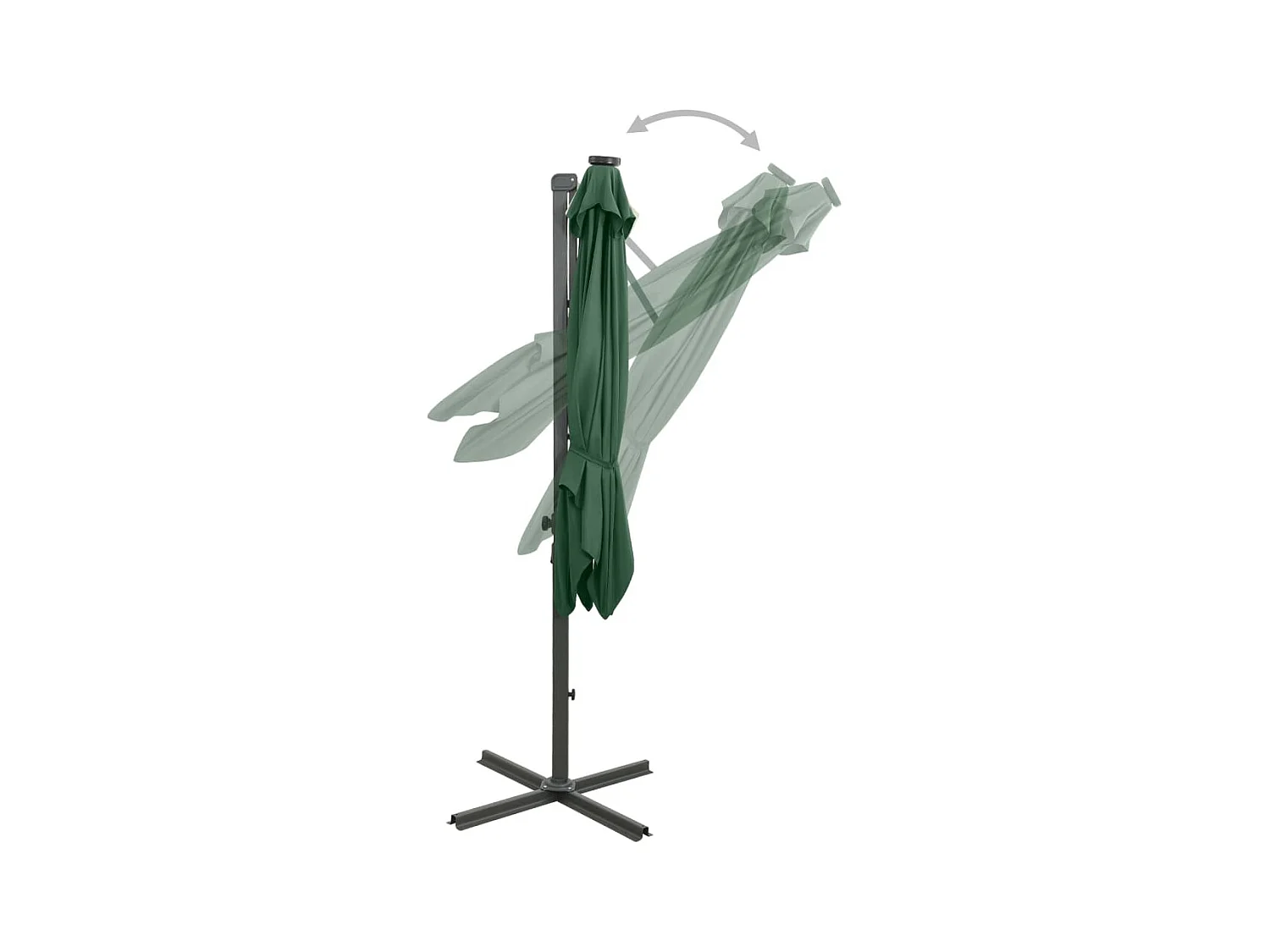 Parasol déporté avec mât et lumières LED Vert 250cm