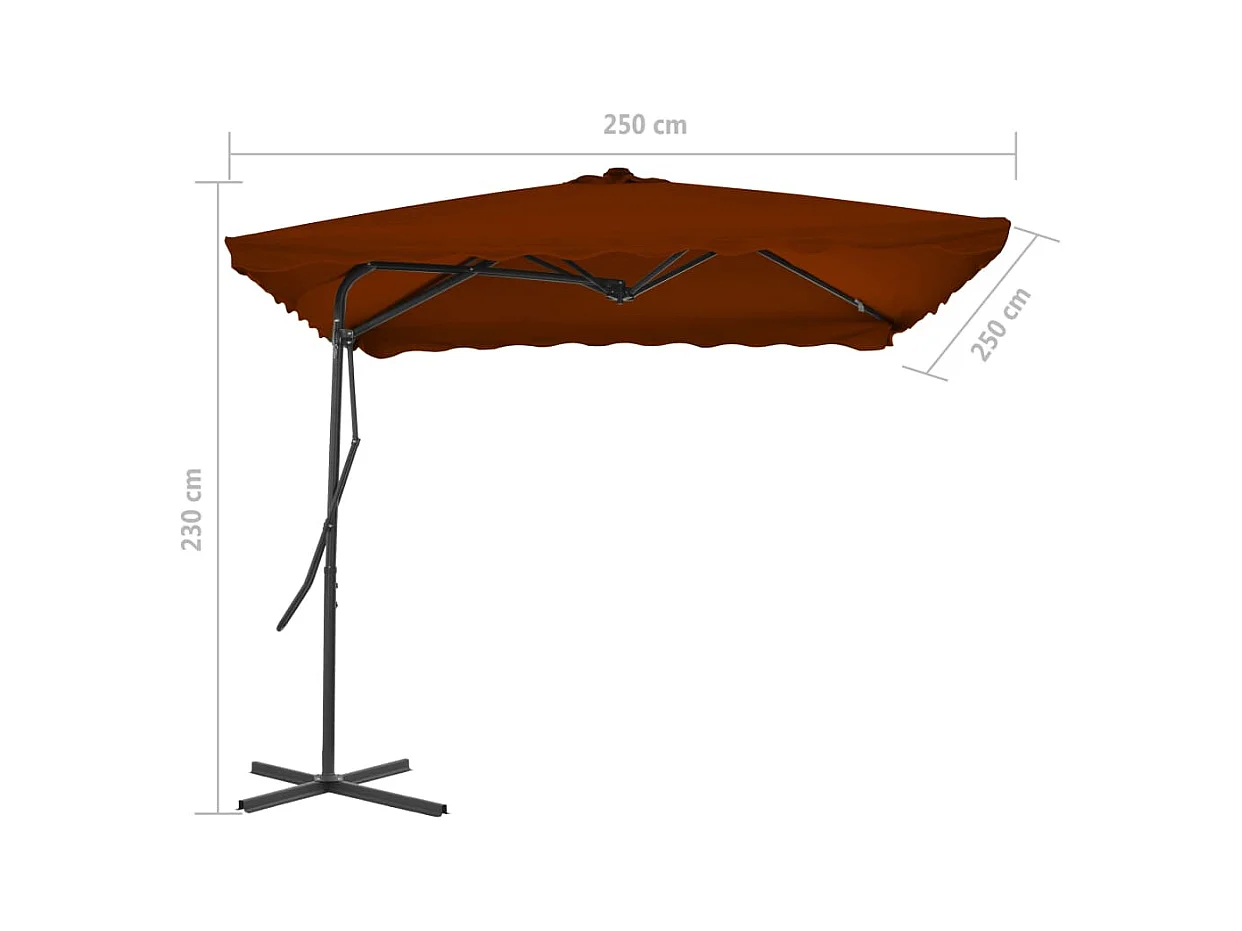 Parasol d'extérieur déporté avec mât en acier Terre cuite 250x250x230