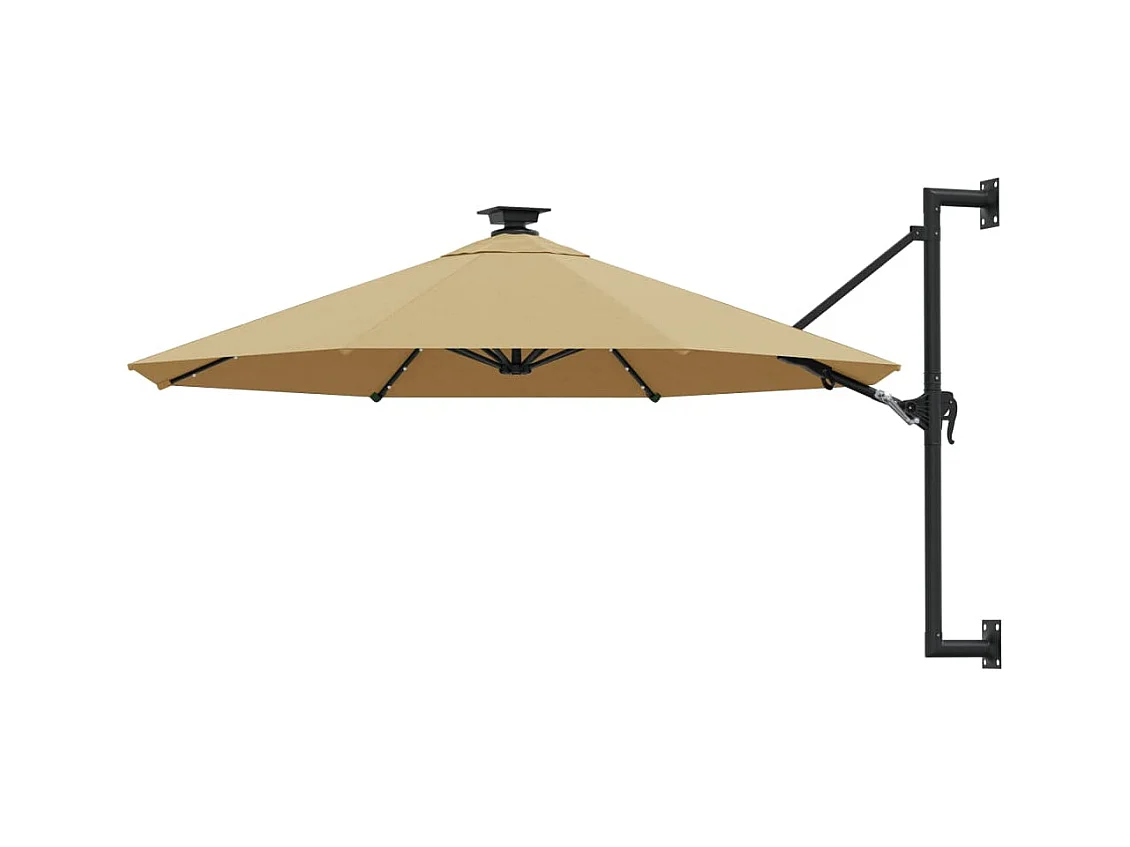 Parasol mural avec mât métallique et LED 300cm Taupe