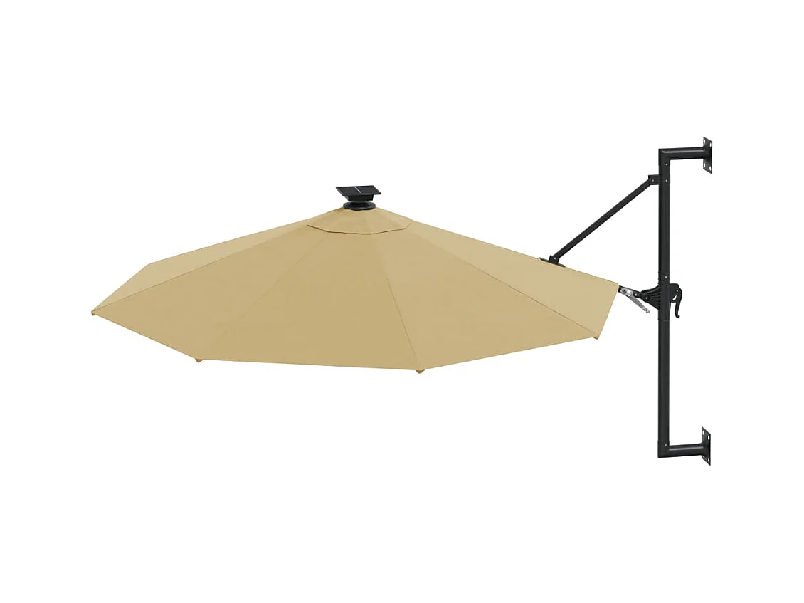 Parasol mural avec mât métallique et LED 300cm Taupe