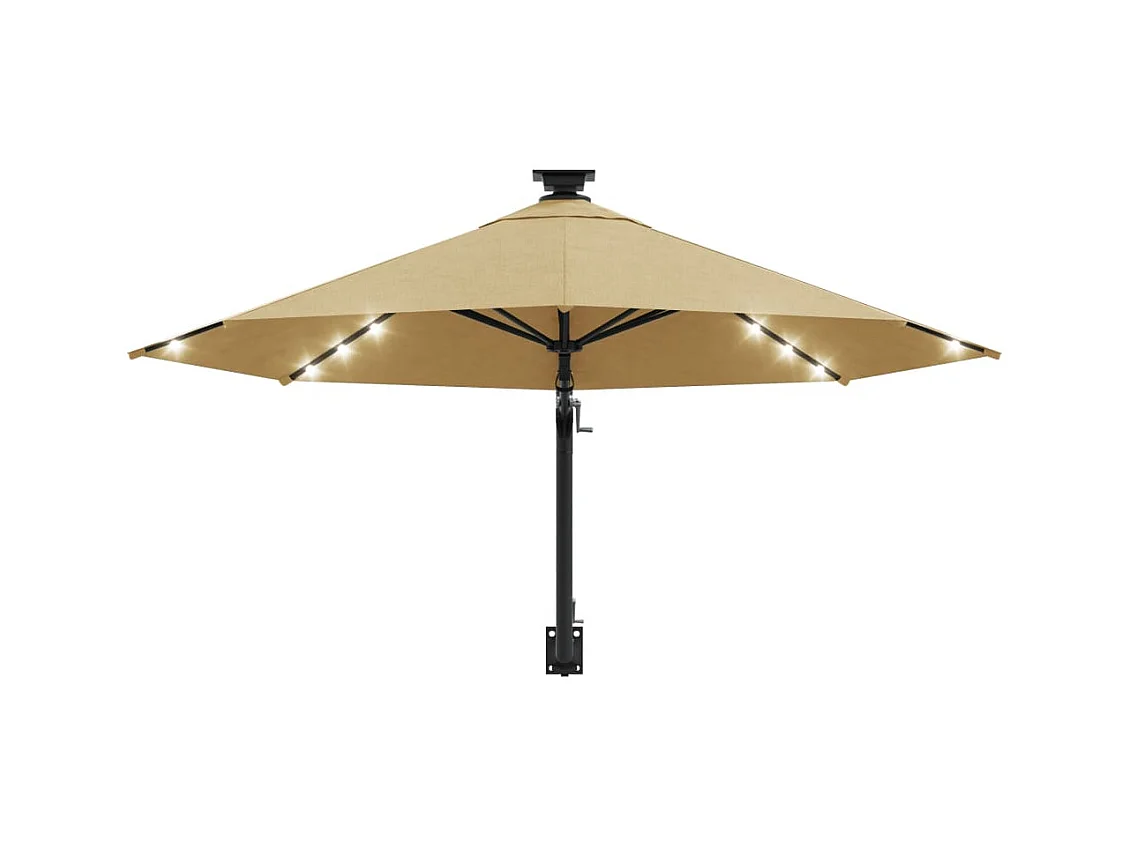 Parasol mural avec mât métallique et LED 300cm Taupe