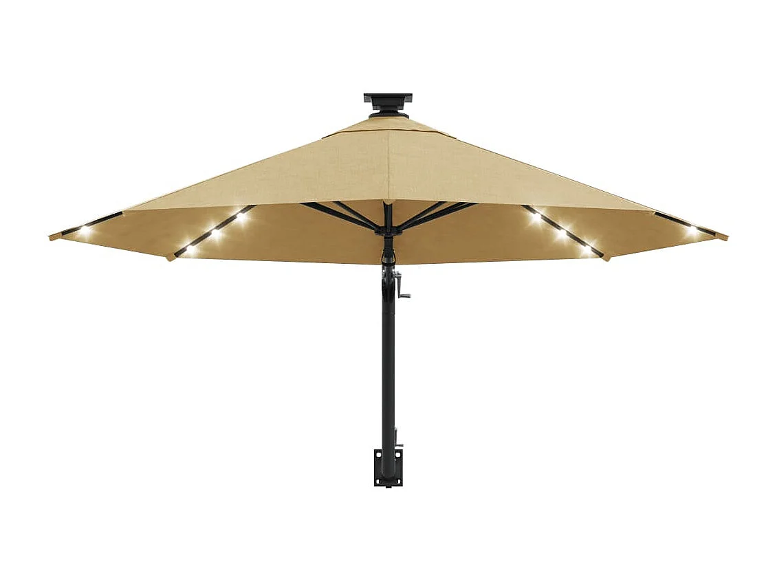 Parasol mural avec mât métallique et LED 300cm Taupe