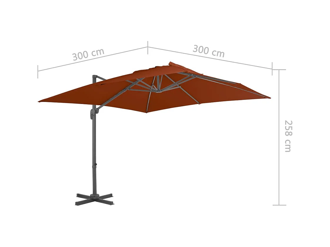Parasol déporté avec mât en aluminium Terre cuite 300x300