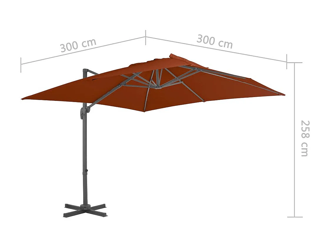Parasol déporté avec mât en aluminium Terre cuite 300x300