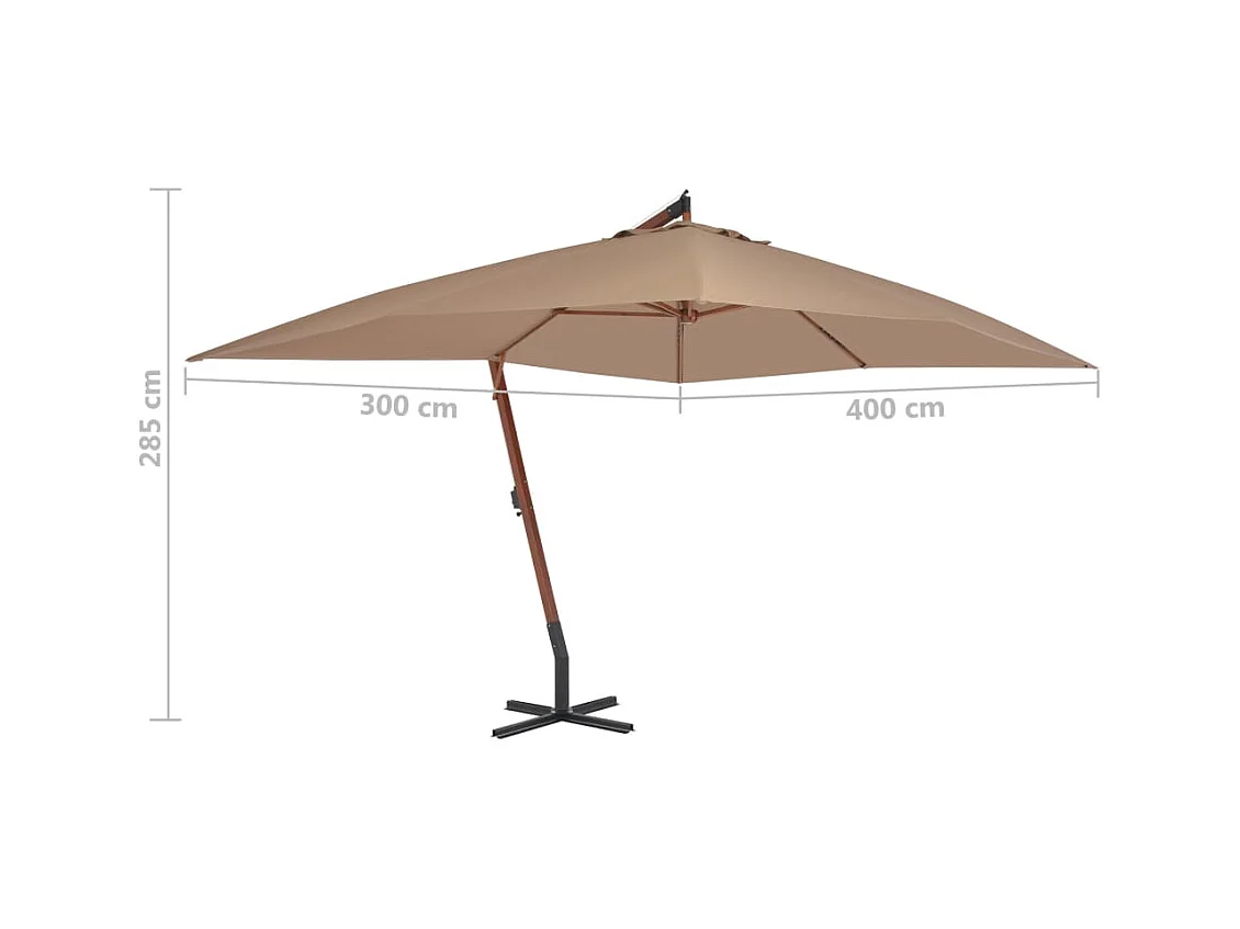 Parasol en porte-à-faux avec mât en bois 400x300 Taupe