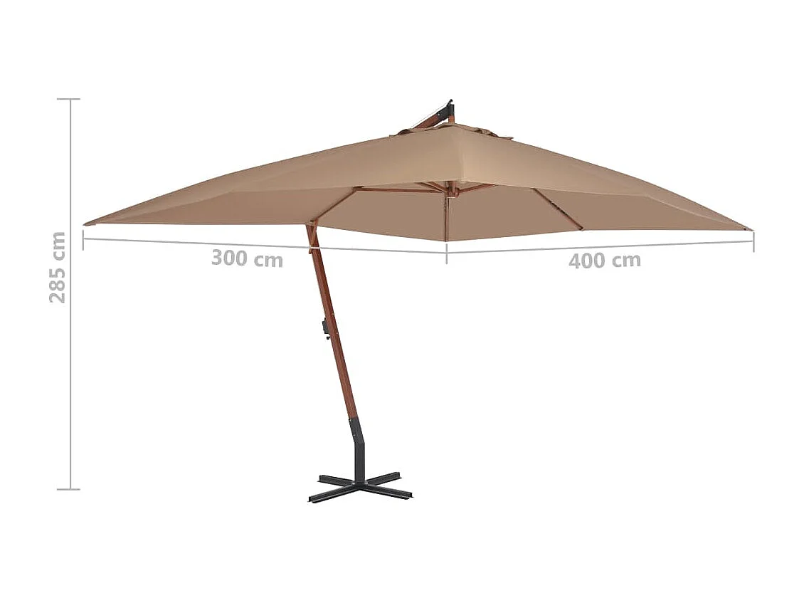 Parasol en porte-à-faux avec mât en bois 400x300 Taupe