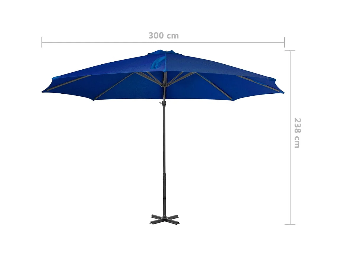 Parasol déporté avec mât en aluminium Bleu azuré 300cm