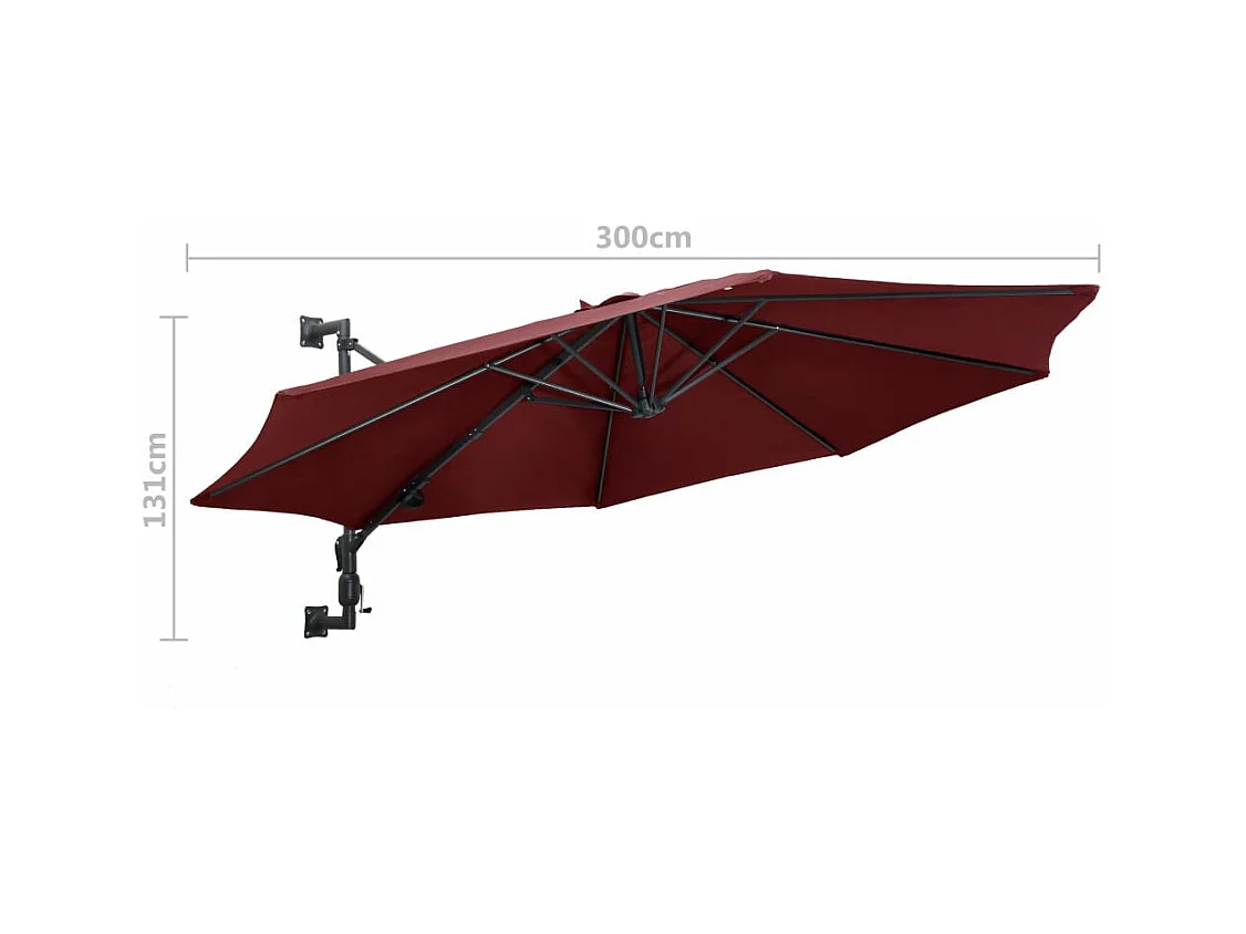 Parasol mural avec mât en métal 300cm Bordeaux