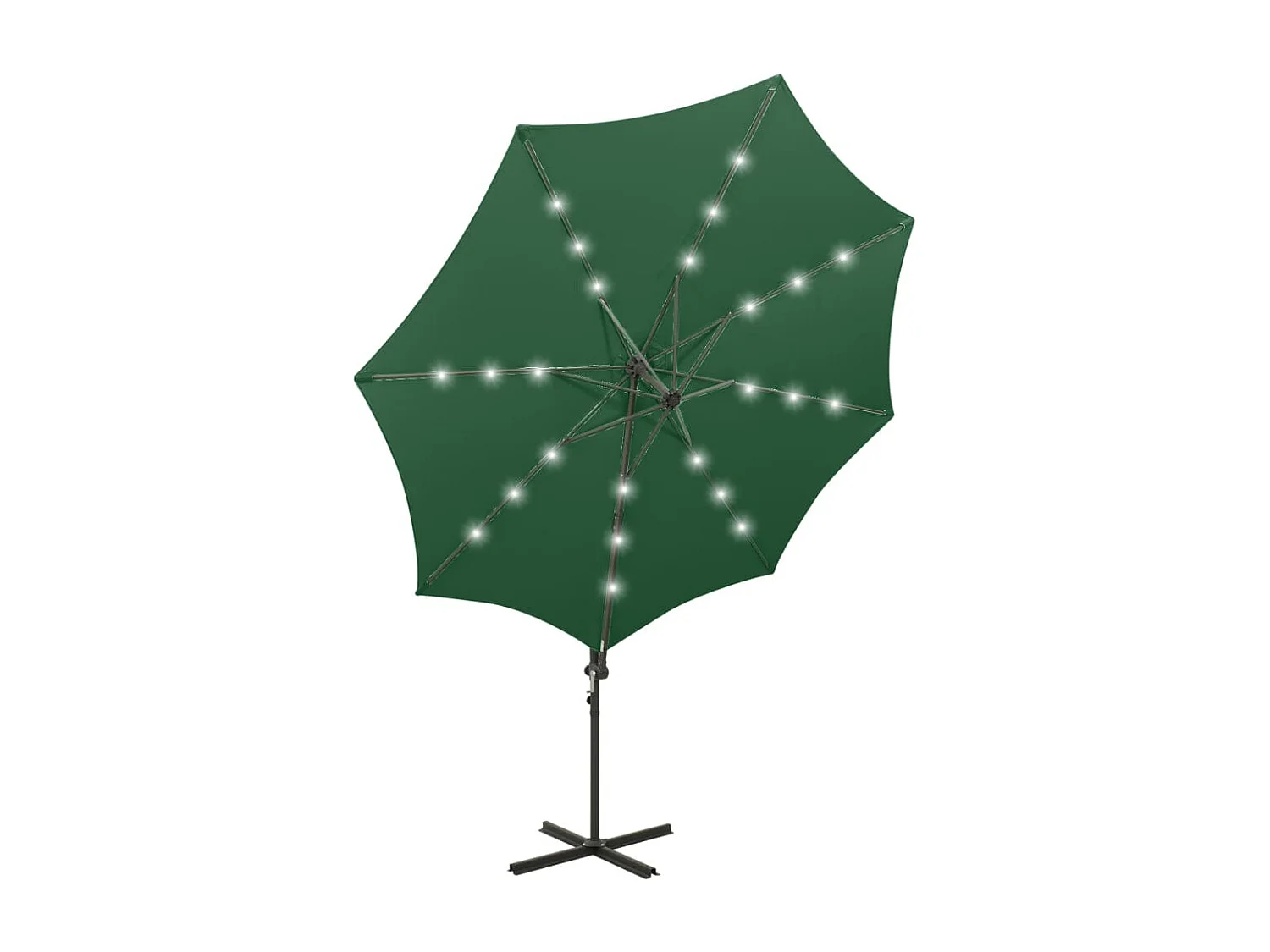 Parasol déporté avec mât et lumières LED Vert 300cm 2
