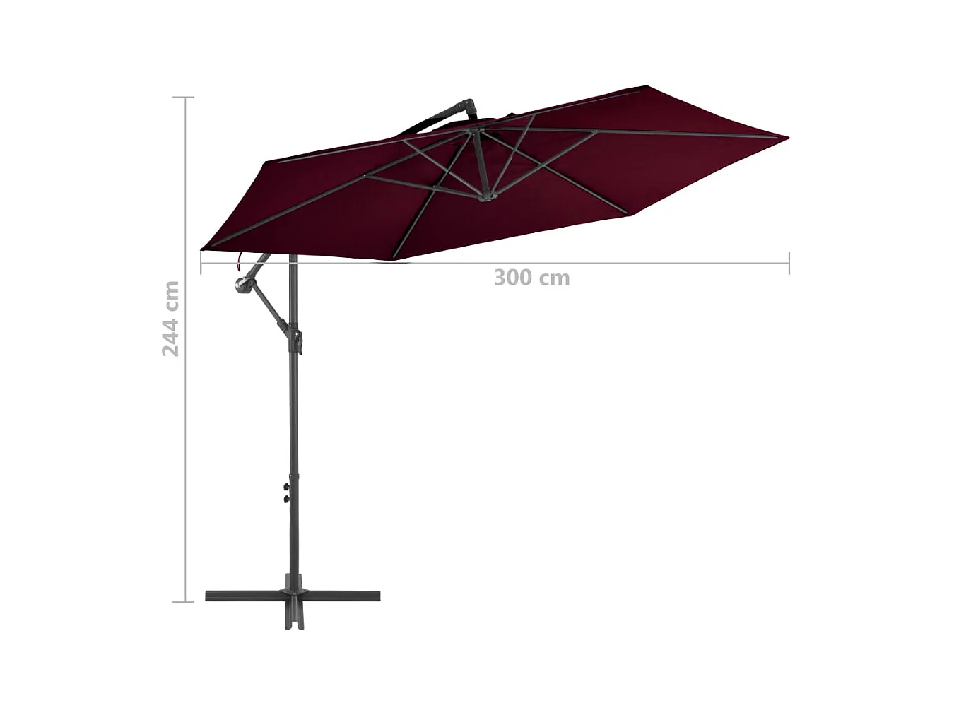 Parasol déporté avec mât en aluminium Bordeaux 300cm