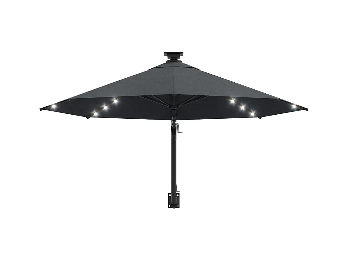 Parasol mural avec mât métallique et LED 300cm Anthracite