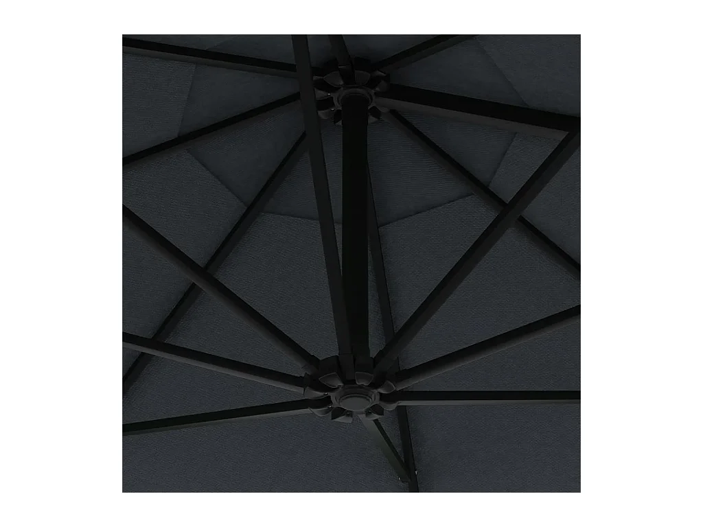 Parasol mural avec mât métallique et LED 300cm Anthracite