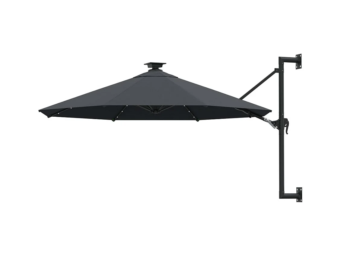 Parasol mural avec mât métallique et LED 300cm Anthracite