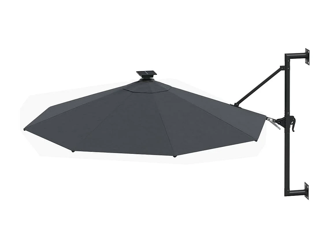 Parasol mural avec mât métallique et LED 300cm Anthracite